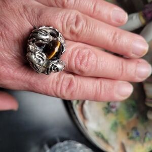 Sterling Silver Dragon Ring with Tiger's Eye Stone